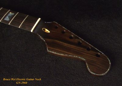 Bruce Wei Handmade Solid Macassar Ebony Electric Guitar Neck fit Stratocaster, V Block MOP &Abalone Inlay GN-2060 