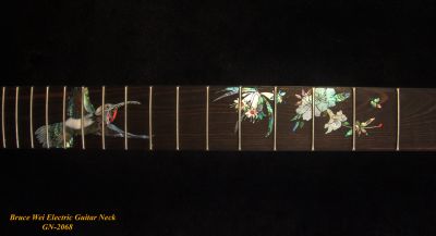 Handcrafted Electric Guitar Replacement Tele Neck, Solid Macassar Ebony, HummingBird Floral inlay, Bruce Wei GN-2068