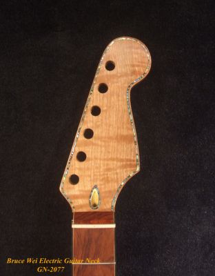 Handcrafted Electric Guitar Replacement Strat Neck, Solid Curly Maple, Bruce Wei GN-2077