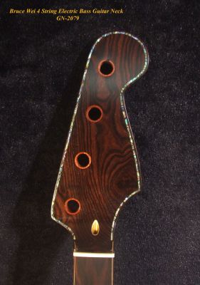 Handcrafted 4 String Electric Bass Neck, Solid Macassar Ebony Electric Guitar Bass Neck, Eagle Inlay, Bruce Wei GN-2079