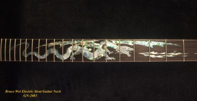 Handcrafted Electric Guitar Replacement Strat Neck, Solid Mahogany, Dragon Inlay, Bruce Wei GN-2083 