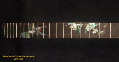 Handcrafted Electric Guitar Replacement TELE Neck, Solid Macassar Ebony, HummingBird Floral Abalone Inlay, Bruce Wei GN-2088 