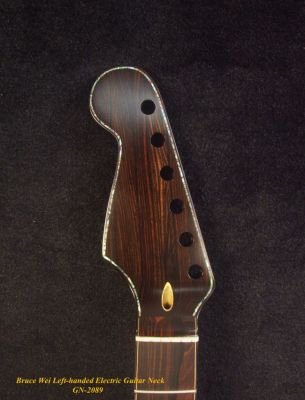 Left-Handed Electric Guitar Replacement Strat Neck, Handcrafted Solid Macassar Ebony, Bruce Wei GN-2089
