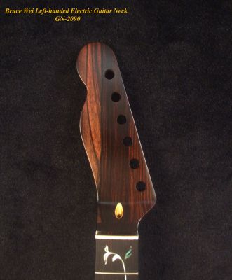 Handcrafted Left-handed Electric Guitar Replacement TELE Neck, Solid Macassar Ebony, Abalone Vine Inlay, Bruce Wei GN-2090
