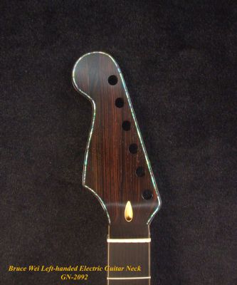 Left-Handed Electric Guitar Replacement Strat Neck, Handcrafted Solid Macassar Ebony, Bruce Wei GN-2092