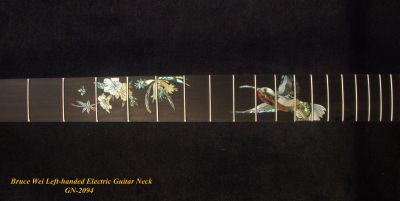 Left-Handed Electric Guitar Replacement Strat Neck, Handcrafted Solid Macassar Ebony, HummingBird, Bruce Wei GN-2094