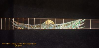 Handcrafted 4 String Electric Guitar Bass Neck, Solid Macassar Ebony, Eagle Inlay, Bruce Wei GN-2095 