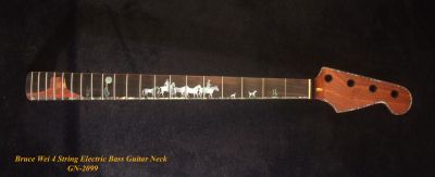 Handcrafted 4 String Electric Bass Neck, Solid Mahogany Electric Guitar Bass Neck, CowBoy Inlay, Bruce Wei GN-2099 