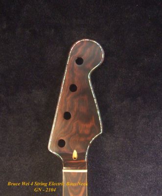 Handcrafted 4 String Electric Bass Neck, Solid Macassar Ebony Electric Guitar Bass Neck, Bruce Wei GN-2104 