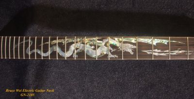 Electric Guitar Replacement Strat Neck, Handcrafted Solid Mahogany, Dragon inlay, Bruce Wei GN-2105 