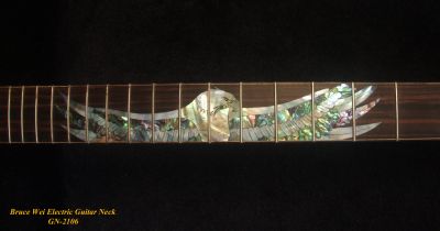 Handcrafted Electric Guitar Replacement Strat Neck, Solid Macassar Ebony, Eagle Abalone, Bruce Wei GN-2106