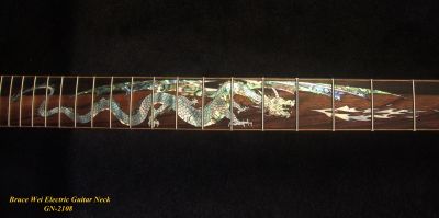 Handcrafted Electric Guitar Replacement Strat Neck, Solid Macassar Ebony, Dragon Abalone,Bruce Wei GN-2108