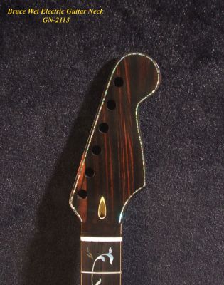 Gift for Fender Guitar player - Handcrafted Electric Guitar Replacement Strat Neck, Solid Macassar Ebony, Vine Inlay, Bruce Wei GN-2113 