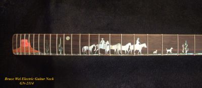 Handcrafted Electric Guitar Replacement TELE Neck, Solid Macassar Ebony, CowBoy Inlay, Bruce Wei GN-2114 
