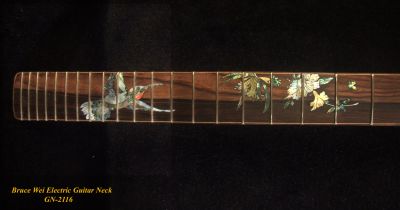 Electric Guitar Replacement Strat Neck, Handcrafted Solid Macassar Ebony, HummingBird, Floral inlay, Bruce Wei GN-2116 