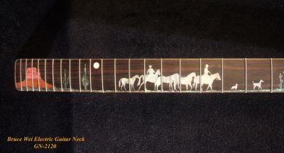 Handcrafted Electric Guitar Replacement TELE Neck, Solid Mahogany, CowBoy Inlay, Bruce Wei GN-2120 