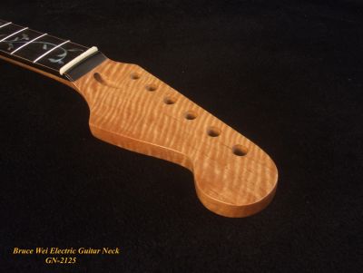 Electric Guitar Replacement Strat Neck, Handcrafted Solid Curly Maple, MOP Vine inlay, Bruce Wei GN-2125