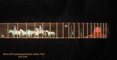 Left-Handed Electric Guitar Replacement Strat Neck, Handcrafted Solid Macassar Ebony, CowBoy inlay, Bruce Wei GN-2128 