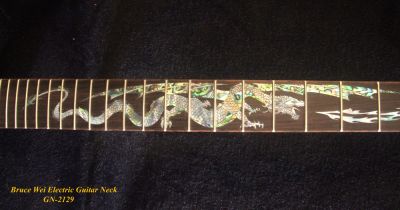 Handcrafted Electric Guitar Replacement Strat Neck, Solid Macassar Ebony, Dragon Inlay, Bruce Wei GN-2129