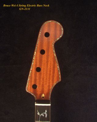Handcrafted FRETLESS 4 String Electric Bass Neck, Solid Mahogany Electric Guitar Bass Neck, MOP Vine Inlay, Bruce Wei GN-2131 