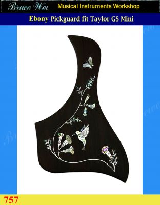 Bruce Wei, Guitar Ebony Pickguard fit Taylor GS Mini, HummingBird Inlay (757)