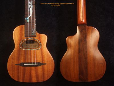 Bruce Wei Hawaiian Koa, Acacia Gypsy Sopranissimo/ Pocket Ukulele, Mermaid Inlay GUT11-2008 