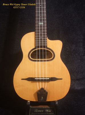 Handmade Tenor Ukulele, Solid Acacia Gypsy, MOP Inlay, Soft-bag, Bruce Wei GY17-2116 