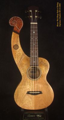Bruce Wei Harp Style Solid Acacia, Mango 4 String Soprano Ukulele HU13-2003