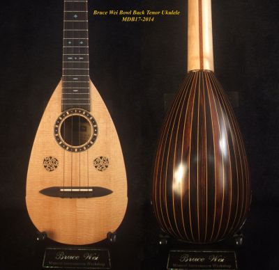 Bruce Wei Handmade Bowl Back Style Tenor Ukulele, Slotted Head, Abalone & MOP Inlay, Soft-bag MDB17-2014 