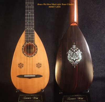 Handmade Bowl Back Style Tenor Ukulele, Slotted Head, Abalone & MOP Inlay, Bruce Wei  MDB17-2016