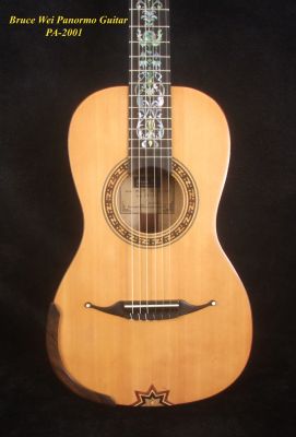 Bruce Wei Spruce, Curly Maple Panormo Guitar, Mop Inlay PA-2001