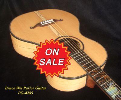 ON SALE - Bruce Wei Handmade Solid Spalted Maple, Spruce Parlor Guitar, Tiger Inlay PG-4285