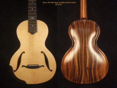 Bruce Wei Handmade Thin Body Solid ASpruce ArchBack Parlor Guitar, MOP Inlay PG-4295 