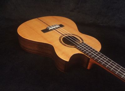 Handcrafted Cutaway Baritone Ukulele, Solid Spruce, Curly Sapele, MOP Inlay, Bruce Wei UJ20-2002