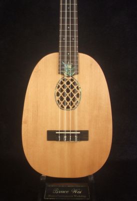 Bruce Wei Handmade Solid Spruce, Mahogany 6 String Pineapple Tenor Ukulele, Abalone Inlay, Slotted Head UW17-2122