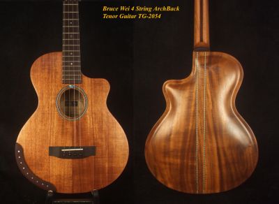 Bruce Wei Hawaiian Koa, Acacia ARCH-BACK Cutaway 4 String Tenor Guitar, TG-2054