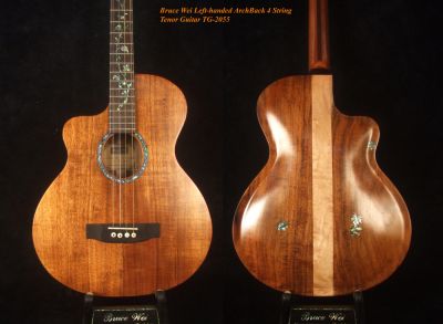 Bruce Wei Left-handed Hawaiian Koa, Acacia ARCH-BACK Cutaway 4 String Tenor Guitar TG-2055