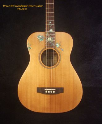 Handmade 4 String Tenor Guitar Solid Spruce & Mahogany, Floral Inlay, Soft-bag, Bruce Wei TG-2057