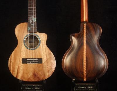 Handmade Carved ARCHBACK Acacia,Taiwania Tenor Ukulele Koi Fish Inlay, Engraved Top, UAC17-2041 