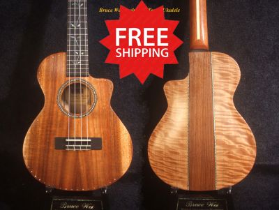 Handcrafted Tenor Ukulele, Carved ARCHBACK Solid Hawaiian Koa, MOP Vine Inlay, Soft-bag, Bruce Wei UAC17-2045 