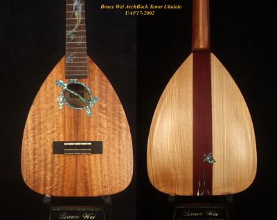 Solid Curly Mango, Ash Arch-Back Tenor Ukulele, Turtle Soundhole, Mermaid Inlay, Soft-bag UAF17-2002 