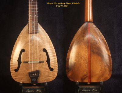 Handmade ArchTop Tenor Ukulele, Solid Curly Maple & Acacia, Arch-Back, F holes, Soft-bag, Bruce Wei UAF17-2005