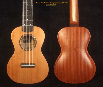 Handmade Carved Archback Solid Spruce, Walnut Sopranissimo/ Pocket Ukulele, MOP Vine Inlay UAG11-2034 