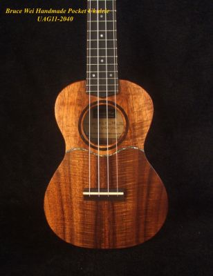 Handmade Sopranissimo/ Pocket Ukulele, Solid Hawaiian Koa, MOP Inlay, Soft-bag, Bruce Wei UAG11-2040 