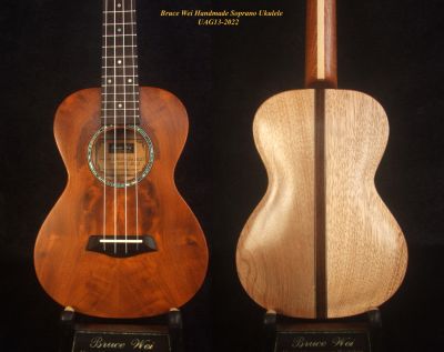 Bruce Wei Solid Acacia, Mahoganyh Archback Soprano Ukulele, Abalone Inlay UAG13-2022