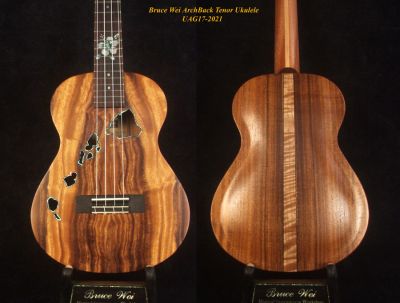 Bruce Wei Handmade Curly Acacia Arch-Back Tenor Ukulele, The Islands Soundhole UAG17-2021 