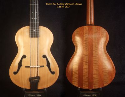 Handcrafted Baritone Ukulele, Solid Spruce, Mahogany & Curly Maple ArchTop, ArchBack UAG19-2018 