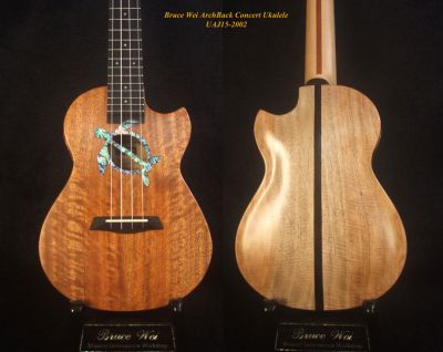 Solid Curly Mango, Curly Maple, ArchBack Concert Ukulele, Turtle Soundhole, Bruce Wei UAJ15-2002