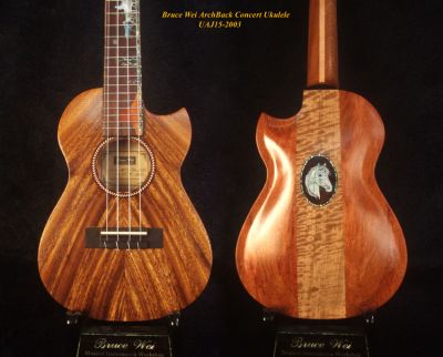 Handmade Solid Acacia, Rosewood, ArchBack Concert Ukulele, CowBoy, Horse Inlay, Soft-bag, Bruce Wei UAJ15-2003