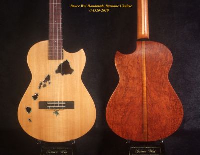 Cutaway Baritone Ukulele, Solid Spruce, Curly Rosewood, The Islands Soundhole, Bruce Wei UAJ20-2010 
